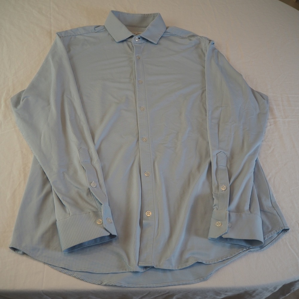 Mizzen + Main Spinnaker Shirt Standard Fit Men's Large Blue Gingham Microcheck